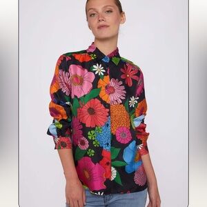 VilaGallo Silk Shirt Irina Multicolor Floral All Over Pattern Artsy Size 44 $230